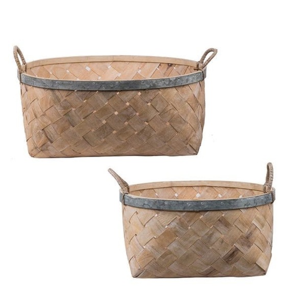 1 Large A&B Home Woven Bamboo Basket with Galvanized Trim (Large shown in photo) - Picture 5 of 6